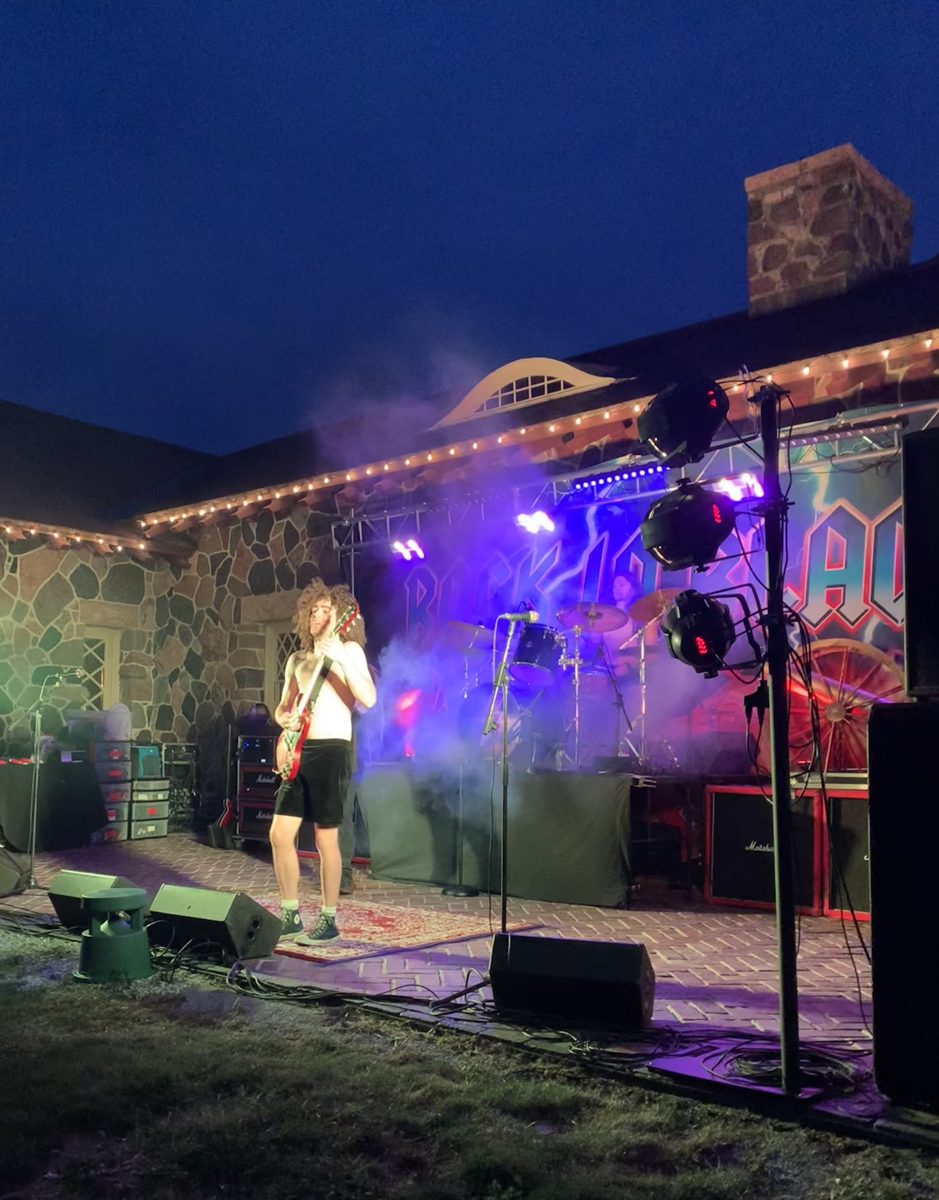 Guitarist on stage at night with stage lights